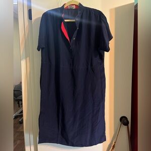 Casual Navy Short Sleeve Dress with Red Trim